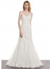 Ivory Sequined Lace Tulle Illusion Back Wedding Dress